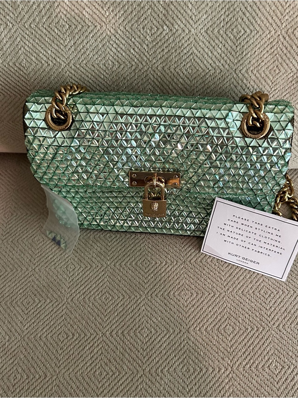 Kurt Geiger London Brixton mini crystal crossbody bag in green - Picture 4 of 11